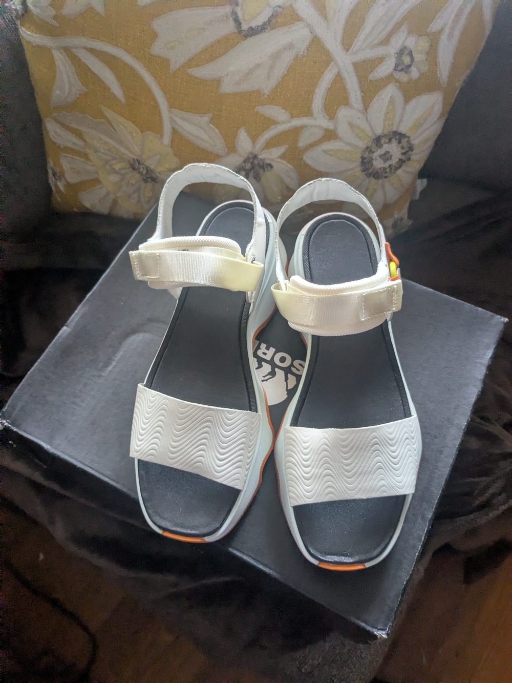 Sorel White Women’s Adjustable Sport Sandals with Orange Accent